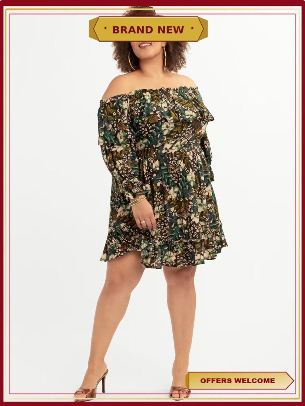 Plus Size Off-Shoulder Babydoll Mini Dress Flirty Summer